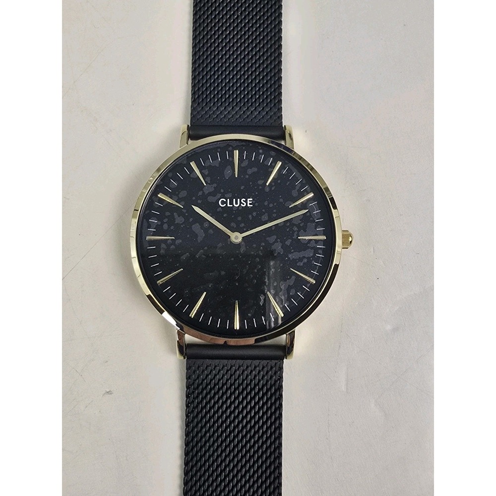 Cluse La Boheme Women's Quartz Watch Black Mesh Band Gold Case Stainless NWT